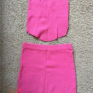 Pink Ribbed Women's Skirt and Top